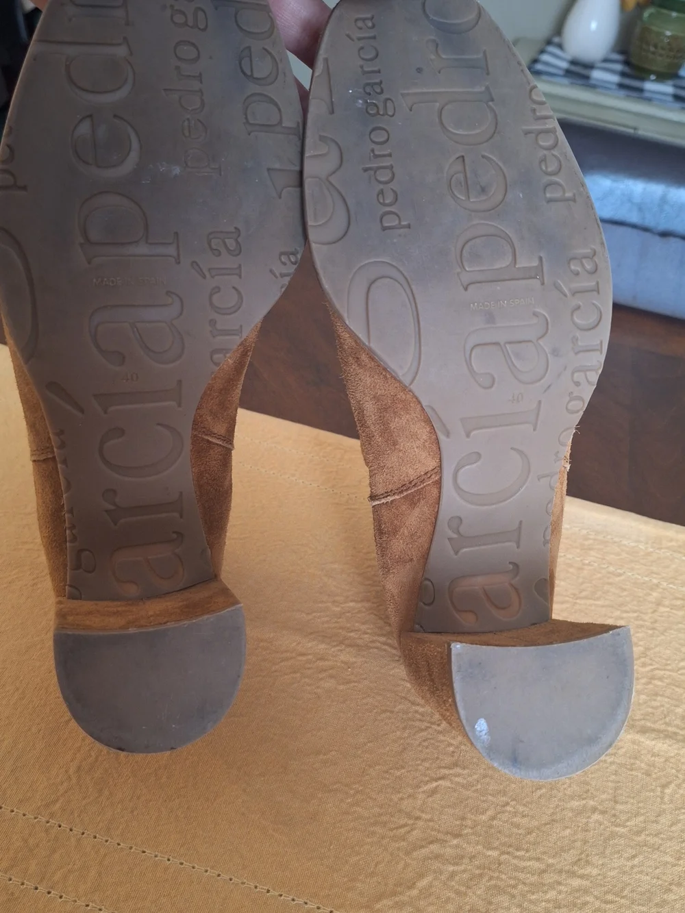 Designer Pedro Garcia Tan Suede Block Heel Chelsea Booties 10